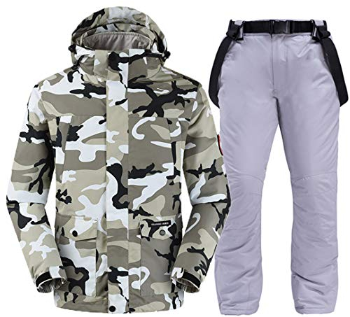 Saeohnssty Outdoor-Herren-Snowboard-Jacken und -Hose, Tarnmuster, wasserfest, winddicht, Snowboard-Jacken und -Hose, Skifahrer-Set, Farbe: 10 l