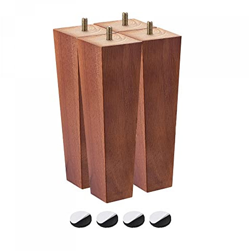 sourcing map Furniture Legs, 8 Inch(200mm) Set of 4 Square Solid Wood Couch Legs Feet Chair Table Feet Sofa Support Replacement Parts, Brown