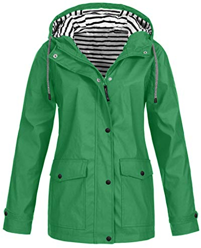 Générique Veste de pluie pour femme - Imperméable et respirante - Avec capuche - Légère - Grandes tailles - Sport - Coupe-vent - Pour femme (Vert, M)