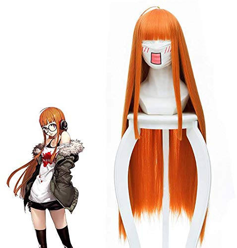 ydound Anime Coser Wig Perücken für Cosplay, Anime, Persona 5 Perücken für Cosplay, Futaba Sakura mit gratis Perückenkappe (Farbe: Orange) (Farbe: Orange) (Farbe: Orange)