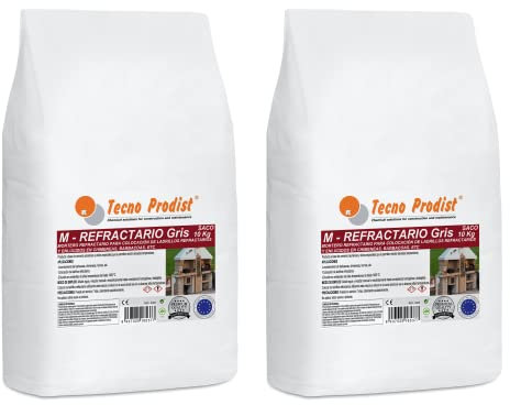 M-REFRACTARIO GRIS de Tecno Prodist (SACO 10 + 10 Kg) Mortero refractario especial para ladrillos refractarios y enlucidos en zonas que alcancen altas temperaturas como barbacoas, hornos o chimeneas