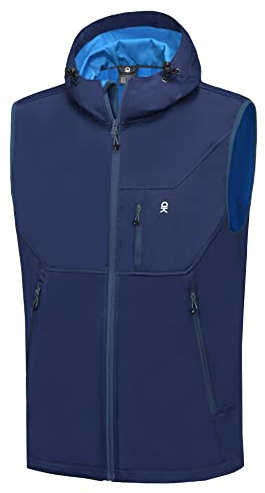Little Donkey Andy Veste légère softshell pour homme, coupe-vent sans manches pour randonnée, Bleu avec capuche., XL