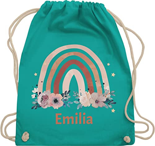 Turnbeutel Rucksack - Boho - Geschenk Regenbogen mit Name personalisiert I Rainbow - Unisize - Türkis - personalisierter beutel kindergartenbeutel bohemian blume stoffbeutel