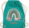 Turnbeutel Rucksack - Boho - Geschenk Regenbogen mit Name personalisiert I Rainbow - Unisize - Türkis - personalisierter beutel kindergartenbeutel bohemian blume stoffbeutel