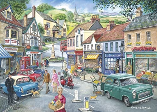 The House of Puzzles - No.23 - At The Shops Jigsaw - 1000 Piece Jigsaws For Adults, Artist Illustrated, Scenic Landscape, Deluxe Puzzle Gifts