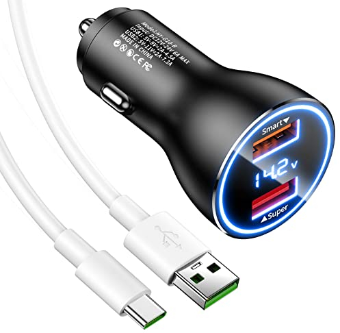 Cargador Coche y Cable USB C para OPPO Reno12 Reno11 F Reno10 8 Pro 5G, SuperVooc Adaptador de Cargador USB Coche 80W 6A Carga Rapida y 1M Cable Tipo C para OPPO Find X7 X6 X5 Pro realme GT Neo 3T 12