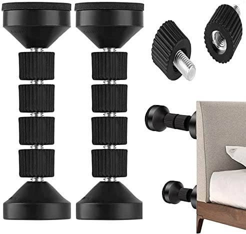JOOVCC Headboard Stoppers,2Pack Adjustable Threaded Bed Frame Anti-Shake Tool Bed Wall Stopper, Prevent Rocking Headboard Pad, Headboard Stopper Stabilizer Bumper for Wall Floor，43-128mm(Black).
