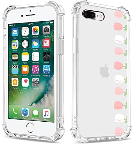 Bear Village Coque pour iPhone 7 Plus/iPhone 8 Plus, Transparent TPU Anti-Jaune Anti Rayures Protection Étui pour Femmes, Antichoc Silicone Housse pour iPhone 7 Plus, Tulipe Rouge 2