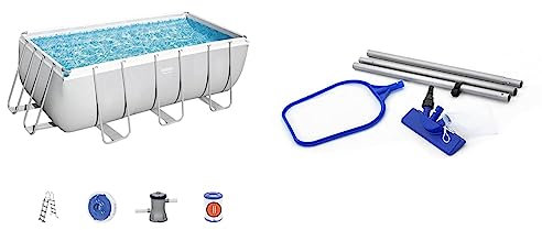 Bestway BW56456GB-21 Power Steel Above Ground Pool, with Pump and Ladder, Grey, 13.6 Ft & | Flowclear Maintenance Kit | Above Ground Swimming Pool, Pool & Hot Tub Vacuum Cleaner | 80” / 2.03m
