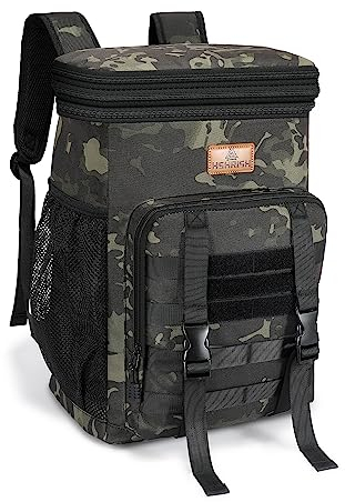 HSHRISH Mochila nevera doble 30L mochilas termicas para picnic,mochila nevera portatil grande impermeable y a prueba de fugas,bolsa termica multiusos para camping,BBQ,viajes, pesca y playas Camu negro