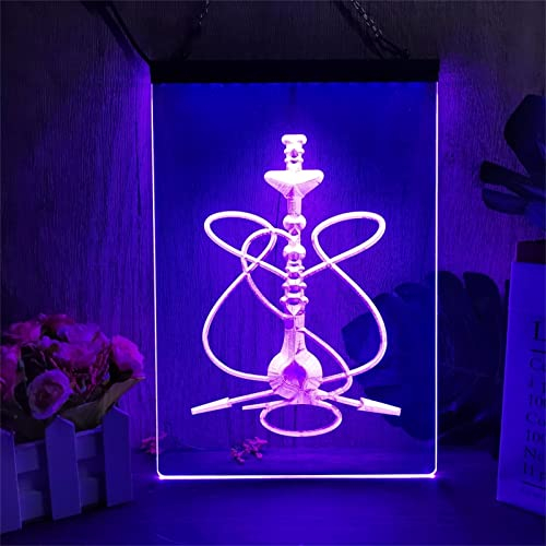 KEYQEEN Señal de neón LED de Barra Shisha, decoración de Pared de Tienda de cachimba, atenuación remota RGB, Luces de neón USB, Luces nocturnas, señal Luminosa,30x20cm