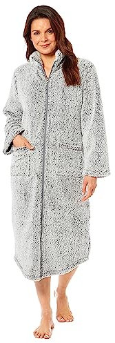 Daisy Dreamer Women's Fleece Zip Through Robe Dressing Gown Housecoat Bathrobe Plush Robes,Small