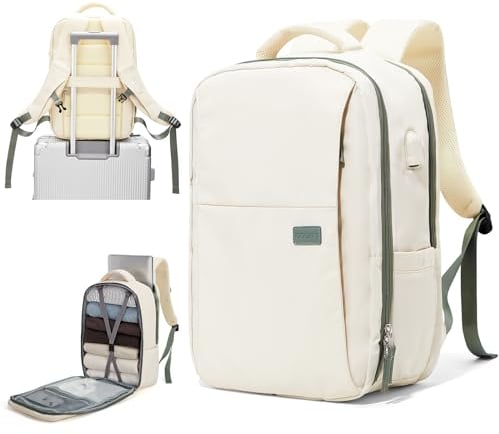 SZLX Large Travel Backpack Women, Carry On Backpack Men,Hiking Backpack Waterproof Outdoor Sports Rucksack Casual Daypack School Bag Fit 14 Inch Laptop with USB Charging Port Beige Green