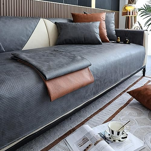 RAKKYO Wasserdichter Sofabezug, Vintage-Sofabezug aus Kunstleder, Rutschfester Sofabezug, Möbelschutz for Hunde, Kinder, Haustiere (Color : Gray, Size : 1pc/28x28/Armrest or Backrest Cover)