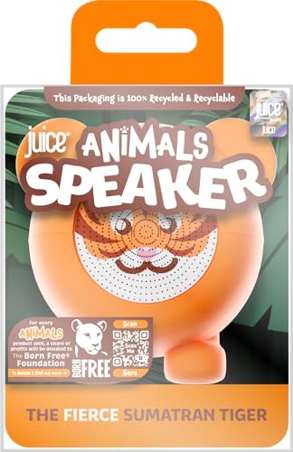 Juice The Animals Speaker, Wireless Rechargable Device, Stereo, for iPhone, iPod, iPad, Samsung, Smartphone, MP3 Player, Tablet, PC - Tiger