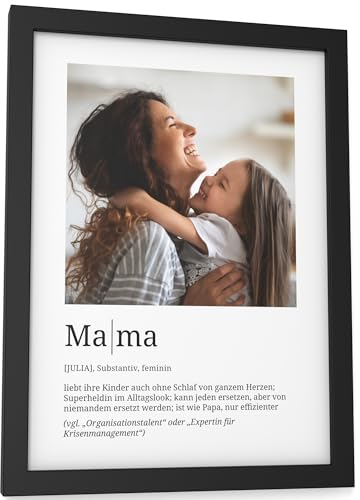 Papierschmiede® Personalisierte Geschenke Mama, Definition mit Foto in DIN A5 (15x21 cm) Rahmen wählbar fertig gerahmt, Persönliches Bild als Geschenk zum Muttertag, Weihnachten, Geburtstag, Geburt