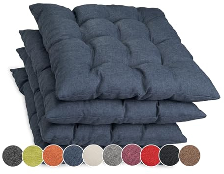 sunnypillow 4er Set Stuhlkissen mit Bändern 40x40 cm - Bequeme Polsterauflage 8cm dick - Auflage für Stühle/Bänke in Haus und Garten Sitzkissen Sitzauflage Gartenkissen Outdoor/Indoor - Blau