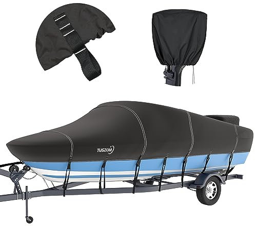 Tuszom 100% impermeabile 900D soluzione tinta per barca con 17 cinghie antivento per rimorchio, adatto per casco a V, basso, runabout, barca da pesca, barca da sci, 14 piedi a 16 piedi