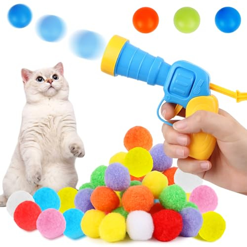 AKONE Kattleksaksboll, interaktiv kattleksak, kattleksaks set med bollskjutare, färgglad kattboll kattleksaker för inomhuskatter, tyst kattleksak kattbollar