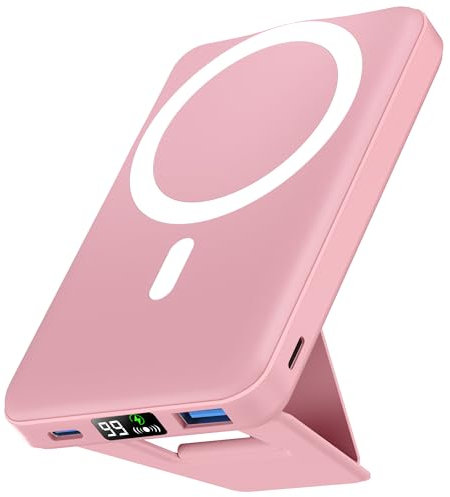Podoru Bateria mag-Safe iPhone, 10000mAh Power Bank Magnética PD 22.5W Bateria Externa Carga Rapida Inalámbrico Batería mag-Safe Pantalla LED Cargador Portatil para Serie iPhone 16/15/14/13/12,-Rosa