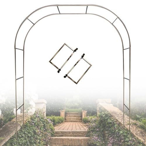 230cm/240cm Arche De Jardin en Acier Inoxydable, Grande Rose Arch pour Cérémonie - Structure Robuste - Pergola en Métal pour Fleurs/Fruits/Légumes(Color:25mm+Base,Size:2.6 * 2.4m(8.5 * 7.9ft))
