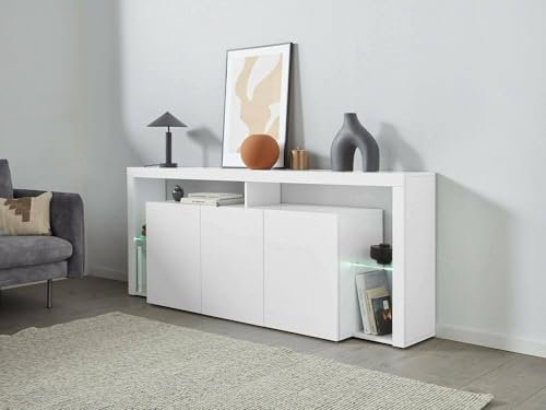 Dmora - Buffet Willer, Buffet de Salon 3 Portes, Buffet de Salon, Buffet Moderne, 100% Made in Italy, 200x40h80 cm, Blanc Brillant