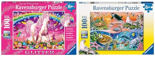 Ravensburger Kinderpuzzle - 13927 Pferdetraum - Pferde Puzzle für Kinder ab 6 Jahren & Kinderpuzzle - 10681 Bunter Ozean - Unterwasserwelt-Puzzle für Kinder ab 6 Jahren, mit 100 Teilen im XXL-Format