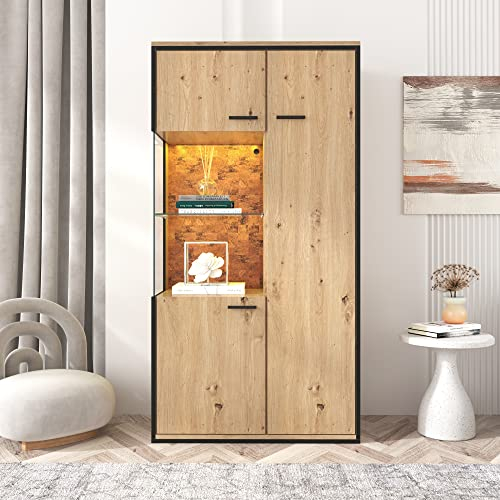 Jovify Vitrine mit LED-Lichtern, Vitrinenschrank Glasvitrine mit 3 Türen und viel Stauraum, Modern Aufbewahrungsschrank Bücherschrank Standvitrine Wohnwände für Wohnzimmer Büro Esszimmer, 78x40x150cm