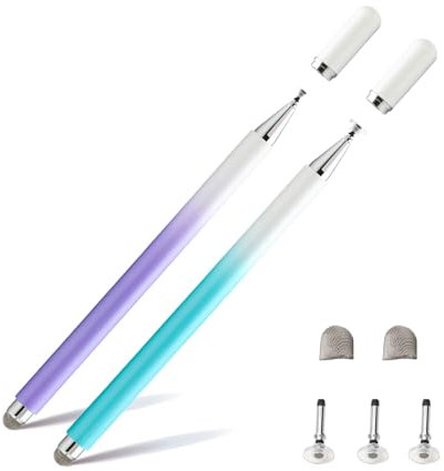 Twiller Disc Tablet Pen, 2 in 1 Tablet Pen for All Tablets with Magnetic Cap, 2 Pieces Stylus Touch Pen Mobile Phone Pen Compatible with iPhone, iPad, Samsung, Chromebook, etc. Purple Blue