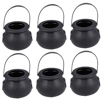 COLLBATH 10pcs Mini Black Witch Cauldron Candy Buckets with Handle for Halloween Trick Treat Candy Holder Pots for Boy Girl Party Favors