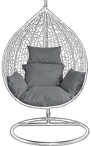 Swing Egg Chair Replacement Cushions Set, Water-Resistant Hanging Basket Swing Seat Pad with Headrest Pillow, Foldable Removable Cushion for Outdoor Patio Hammock Swing Chair (Dark Grey)