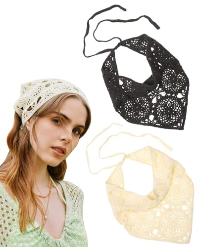 UYRVAPE 2pcs Damen Boho Stirnbänder Dreieck Kopftücher Bandanas Turban Krawatte Haarbänder Elastisches Haarschal für Frauen und Mädchen