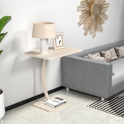 Beistelltisch Wohnzimmer Kleine C-förmige Couchtische Quadratischer Desktop Mini Teetisch Platzsparend Schmaler Eck-Beistelltisch mit 2 Etagen für Sofa Schlafzimmer Wohnzimmer Büro (Weiß)