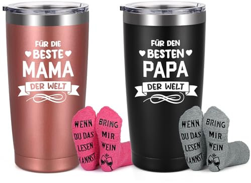 Livole Cadeaux de Noël pour maman et papa, pour le meilleur papa, meilleure maman du monde, gobelet isotherme en acier inoxydable, 600 ml, tasse à emporter