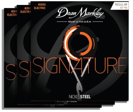 Dean Markley Electric Guitar Strings Signature 6 Steel Set Níquel Wound Guitar Strings Regular, Soft Electric Guitar Strings for Superior Tono and Sustainability, 10-46, 2503 Regular Gauge Pack Of 3