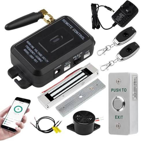 HERNAS Smart APP Unlocking Access Control System Kit, WiFi Door Lock Set, with Remote Controllers / 180KG Magnetic Lock/DC 12V Power Adapter, Lock Delay Time Adjustable