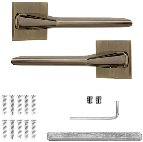 Decoranddecor Pera Antique Brass Internal Door Handles – Aluminium Handle Sets – Elegant and Durable Design for Wooden Interior Doors, Ideal for Bedrooms, Bathrooms, and Living Spaces