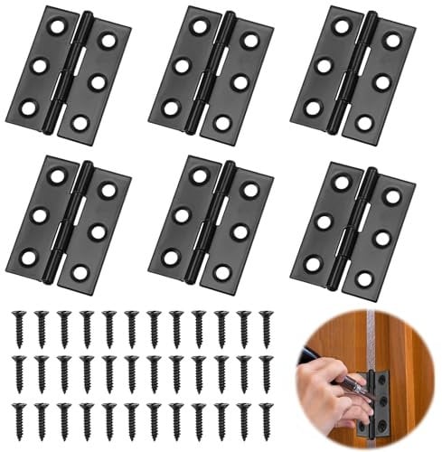 Black Hinges, Butt Hinges, 2.5 inch Black Door Hinge with Screws, Small Hinge for Internal Doors, Wood, Cupboard, Cabinet(6PCS)