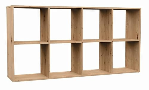 BDW- Malax BücherREGAL | Schrank, Sockel für Wohnzimmer, Büro und Arbeitszimmer | Regal für Bücher und Spielzeug | Ideal für Kinderzimmer, Teenager, Jugendzimmer (Eiche - Artisan, 2x4)