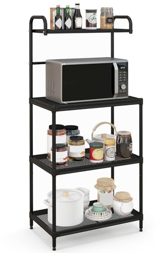 COSTWAY Microonde Scaffale da Cucina per Microonde in Metallo a 4 Ripiani, Carrello per Microonde Scaffalatura Organizzatore Portaoggetti, 60 x 34 x 136 cm (Nero)