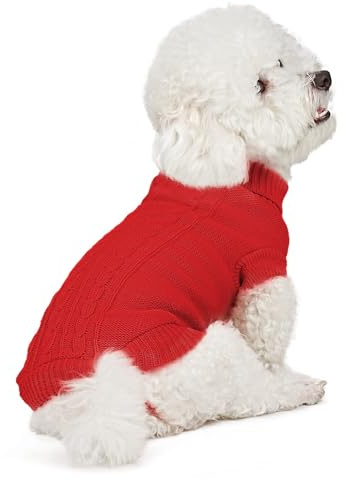 Supet Hundepullover Winter für kleine Grosse Hunde – Weicher gestrickter Hundepulli mit hohem warm, elastisch, Hundemantel für Dackel, Französische Bulldogge, XS-XXL, Weihnachten & Alltag(Rot XS)