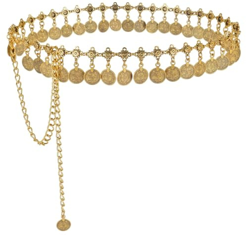 KIRZAX Goldener Gürtel,Verstellbare Taillenkette aus Metall für Damen, Mode Taillengürtel,Western-Cowgirl-Kleidergürtel, Gürtel Gold Passend für Kleider,Jeans,Pullover,Stilsicher