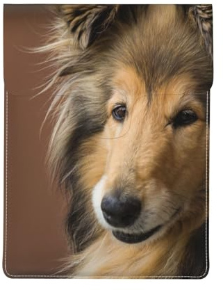 Rough Collie Lassie Hunde Große Flauschige Hunde Haustiere, Laptophülle aus PU-Leder, Notebooktasche, Laptoptasche, Tablet-Aktentasche