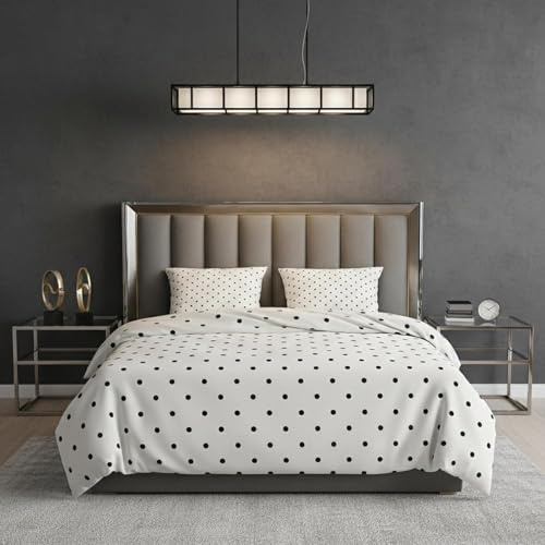 Bettwäsche 135x200 Punkte Schwarz Weiß Design, 2teilig - Geometrisch Kreise Bettbezug und 1 Kissenbezug 80x80, Wendebettwäsche, Schlafzimmer Deko, Mikrofaser, mit Reißverschluss SD-1253