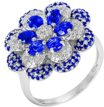 Wycian Ringe Vintage Ehering Blau 18 Karat Weißgold Im Labor Hergestellter Saphir Luxuriös mit 2,155 Karat Blauem Saphir und Diamant Größe 63 (20.1) Mode für Gattin Neujahr Schmuck