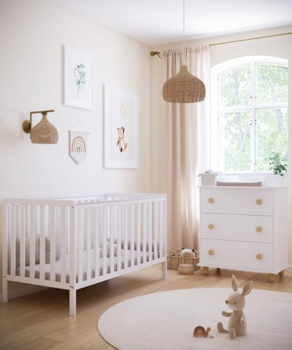 zee Babybett Bambi Weiß 140x70 cm Klassisches Gitterbett 3 Fach Höhenverstellbar Beißschutz Baby Kinderbett Kinderzimmer