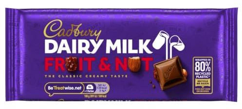 Cadbury Dairy Milk Fruit & Nut Bar, Chocolate Delight, 180g (9 Pack)