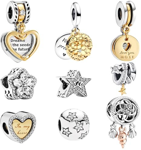 MLPKOI Lot de Breloques pour Bracelet, Charms de Combinaison pour Femme Compatible Européen les Bracelets et les Colliers Idée Cadeau pour Maman, Voyage ou Anniversaire