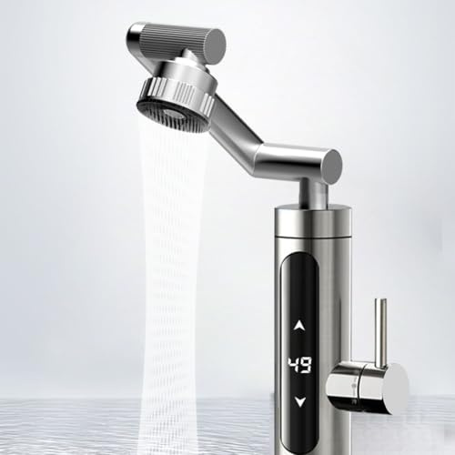 Hancaner 3000-W-Elektroarmatur, Edelstahl-Warmwasserhahn mit LED-Temperaturanzeige, 4 Sprühmodi, 1080°-Drehung für Küche, Bad, Büro, Café