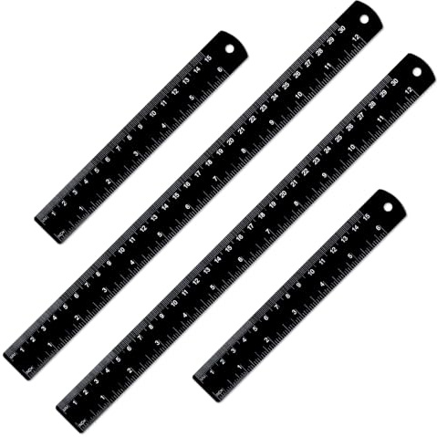 HJZHII 4 Stück Lineal Metall, Metal Ruler 30cm und 15cm Doppelseitenskala Metalllineal Doppelseitenskala Kante Messwerkzeug Metal Ruler für Engineering Schule Büro Zuhause